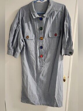 Ladies Light Blue Casual Button-Front Shirt Dress, With Asst Gem Buttons, Size X